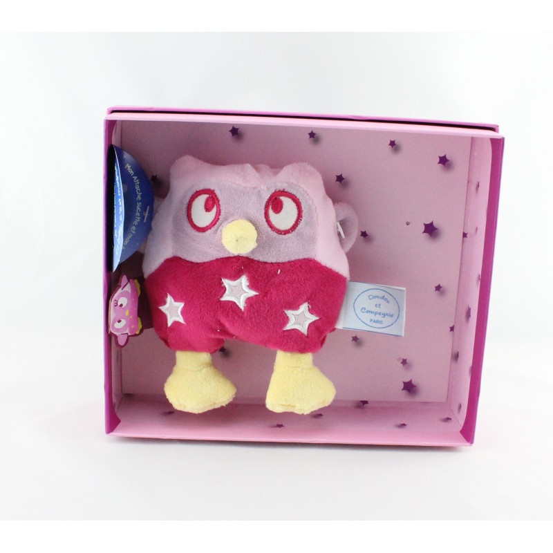 Doudou et compagnie photoluminescent chouette rose hochet 