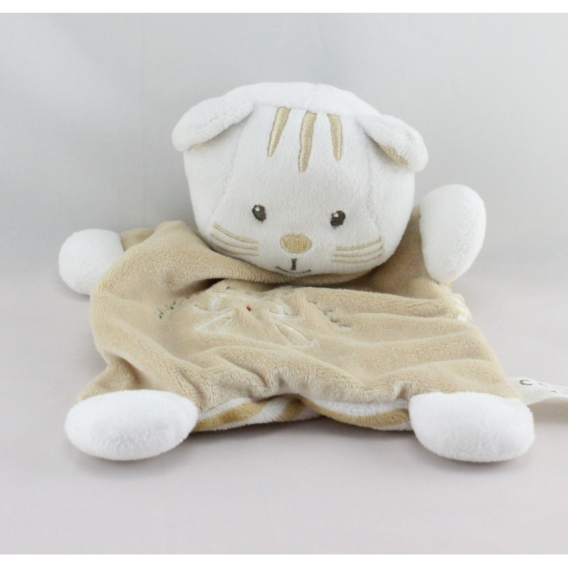 Doudou plat chat blanc beige VETIR