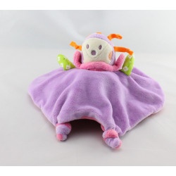 Doudou plat reversible papillon hérisson rose mauve NOUNOURS