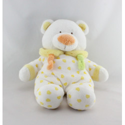 Doudou ours blanc coeurs jaunes GIPSY