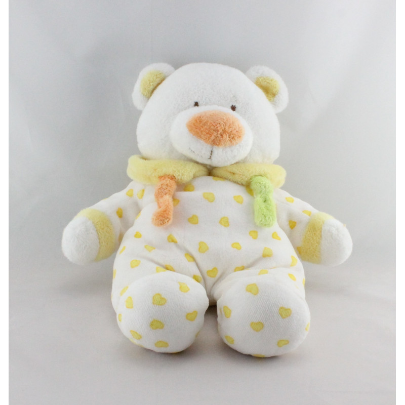 Doudou ours blanc coeurs jaunes GIPSY