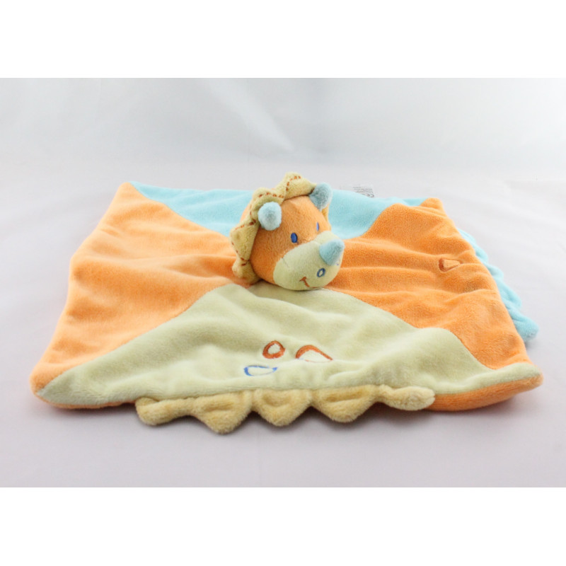 Doudou plat dinosaure bleu vert orange KIABI
