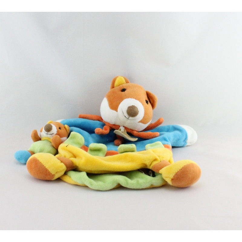 Doudou et compagnie marionnette renard bleu jaune orange Pablo