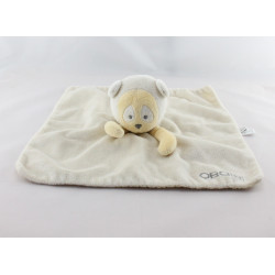 Doudou plat ours panda beige jaune OBAIBI