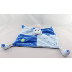 Doudou plat lapin bleu gris bulles feuilles GIPSY