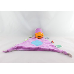 Doudou plat hippopotame rose étiquettes BABA TOYS