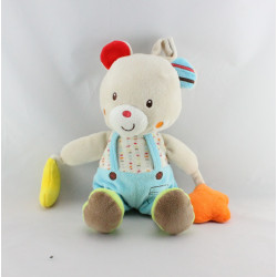 Doudou musical ours salopette bleu lune étoile MOTS D'ENFANTS