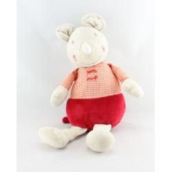 Doudou Souris beige vichy rouge SUCRE D'ORGE 