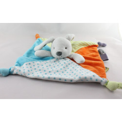 Doudou plat lapin bleu orange vert étoiles OBAIBI