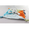 Doudou plat lapin bleu orange vert étoiles OBAIBI