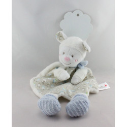 Doudou plat mouton blanc beige bleu laine NICOTOY