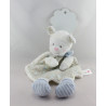 Doudou plat mouton blanc beige bleu laine NICOTOY