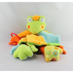 Doudou eveil plat grenouille verte bleu orange dentition Babysun