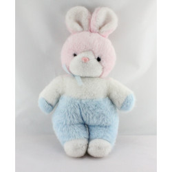Ancienne peluche lapin rose blanc bleu NOUNOURS 