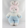 Ancienne peluche lapin rose blanc bleu NOUNOURS 