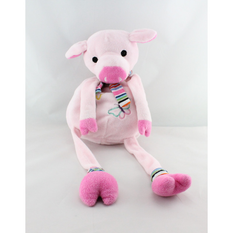 Doudou cochon rose papillon brodé BREMEL