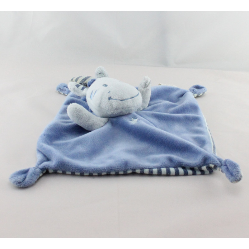 Doudou plat Zébre bleu rayé étoiles NICOTOY