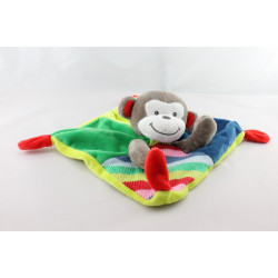 Doudou plat singe bleu vert laine rayé NICOTOY