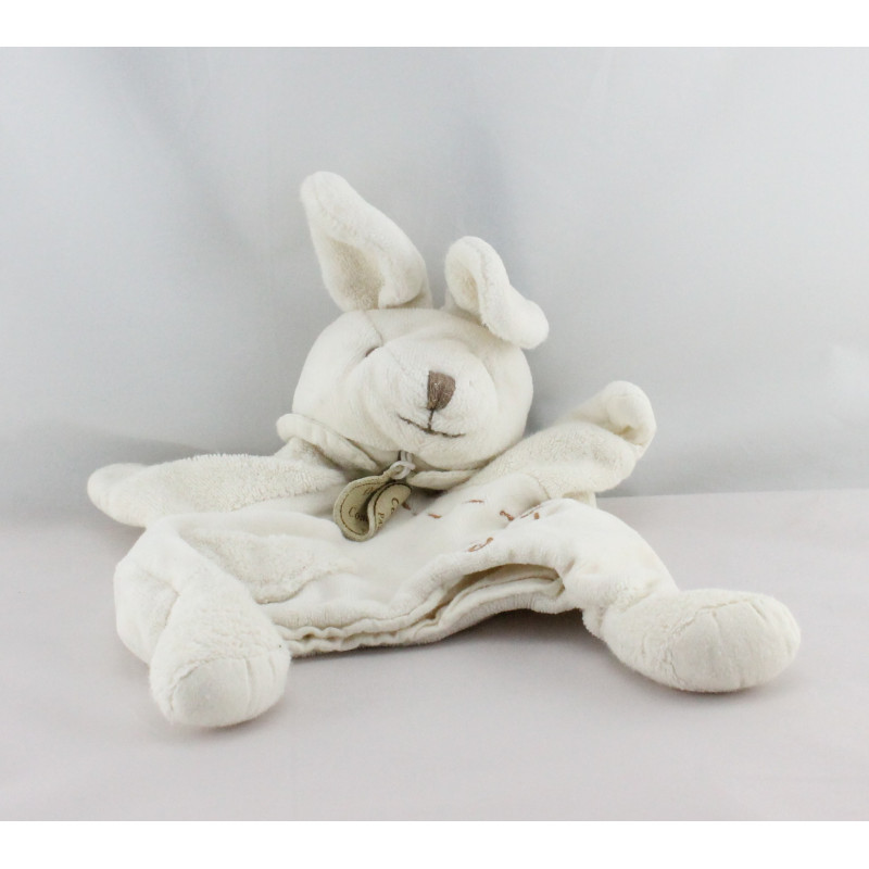 Doudou et compagnie bio plat marionnette lapin blanc  fleur 