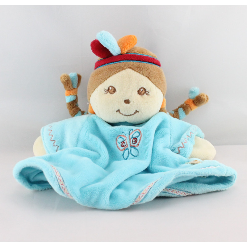 Doudou marionnette fille indienne robe bleu Pinto et Kaya NOUKIE'S