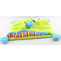 Doudou plat chien vert bleu rayé CP INTERNATIONAL