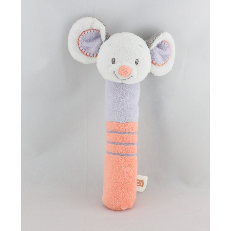 Doudou souris mauve orange baton pouet pouet NATTOU