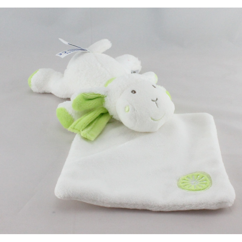 Doudou mouton blanc vert mouchoir BABYSUN
