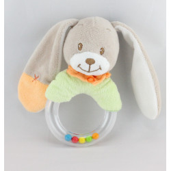 Doudou hochet lapin beige vert TEX