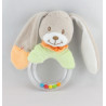 Doudou hochet lapin beige vert TEX