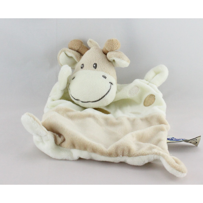 Doudou plat vache blanche beige MOTS D'ENFANTS