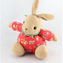 Doudou lapin beige rouge fleurs foulard bleu AJENA