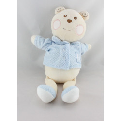 Doudou ours blanc bleu B coeur Bébé NOUNOURS
