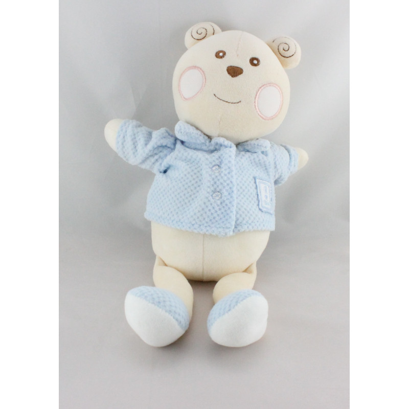 Doudou ours blanc bleu B coeur Bébé NOUNOURS