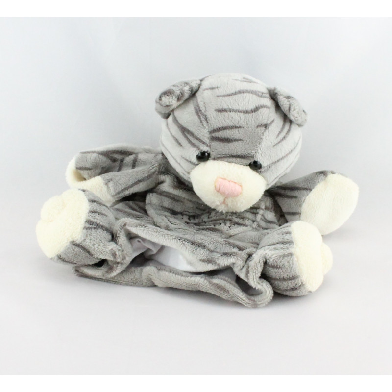 Doudou plat marionnette chat tigré gris HISTOIRE D'OURS