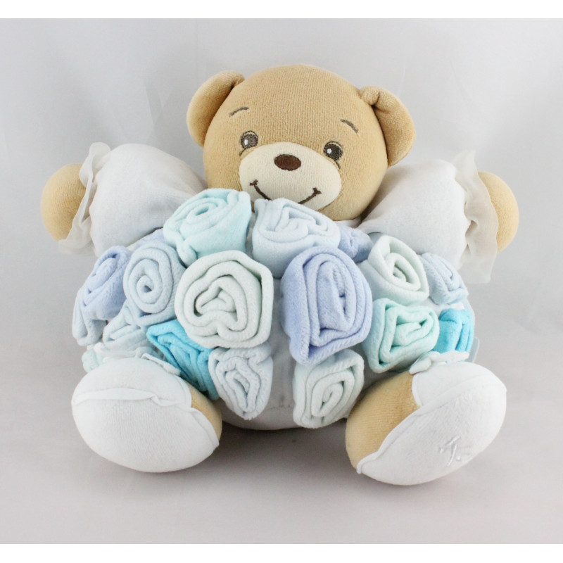 Doudou ours bouquet de roses bleu blanc KALOO 