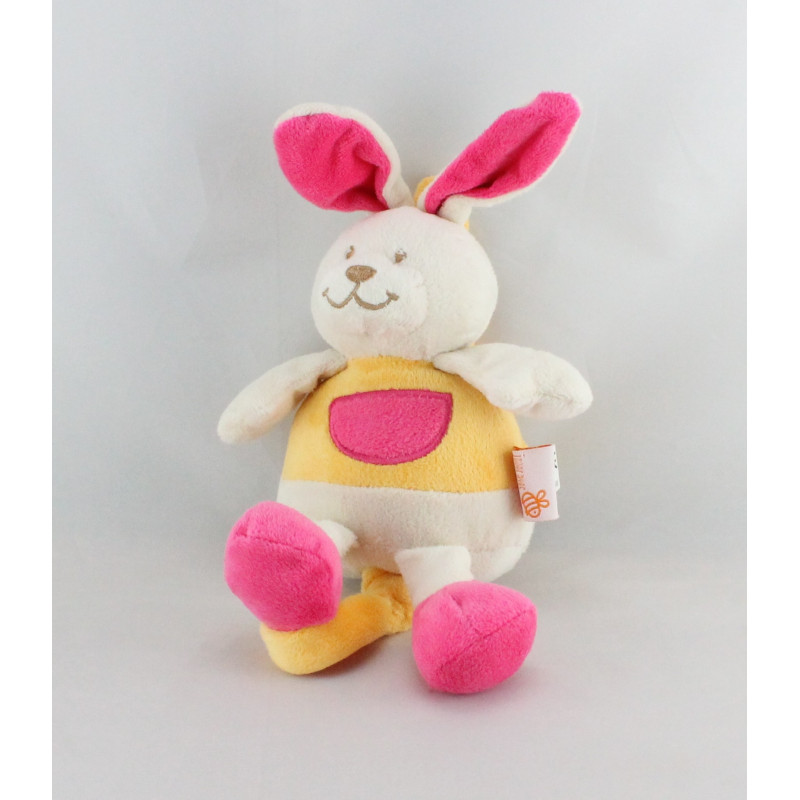 Doudou musical lapin blanc jaune rose LES MATERNELLES