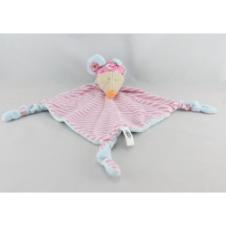 Doudou plat souris bleu rayé rose CP INTERNATIONAL