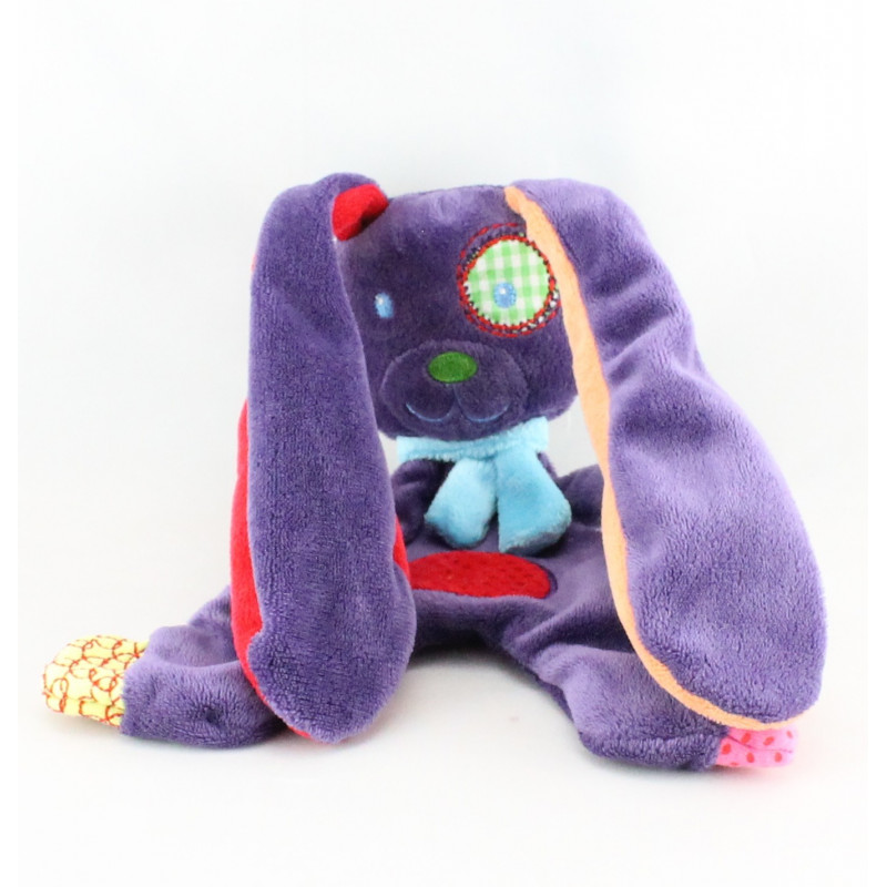 Doudou plat lapin violet rouge orange NICOTOY