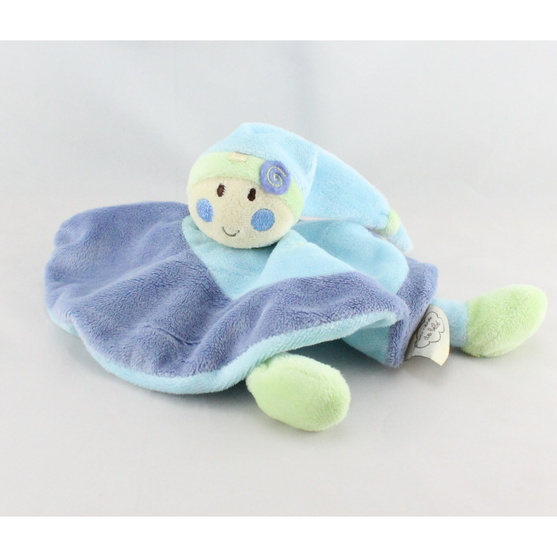 Doudou plat rond lutin bleu vert spirale REVE DE BEBE