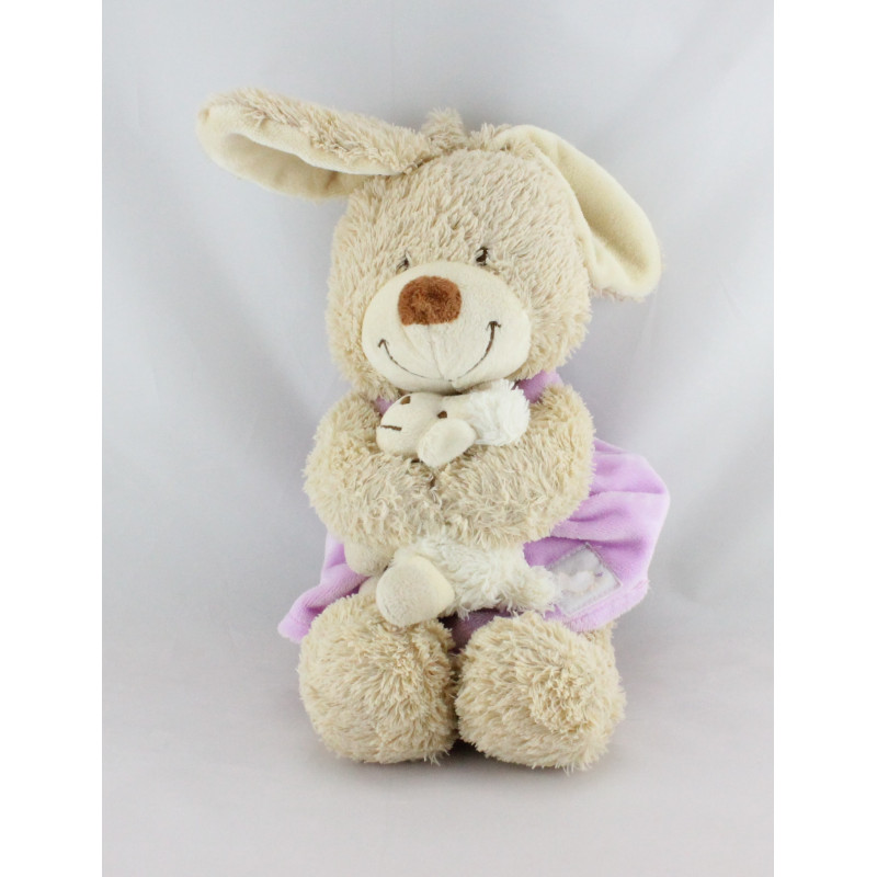 Doudou musical lapin robe rose mauve mouton TEX BABY