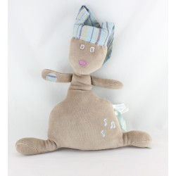 Doudou musical lapin marron bonnet rayé bleu OBAIBI OKAIDI
