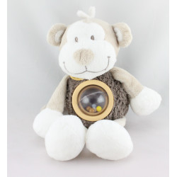 Doudou singe marron beige blanc Bono hochet NOUKIE'S 