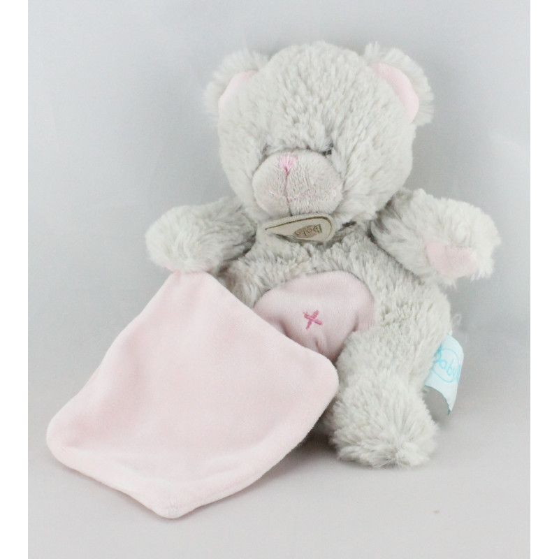 Doudou ours blanc mouchoir mauve BABY NAT