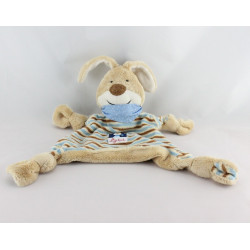 Doudou plat lapin beige bleu rayé SIGIKID