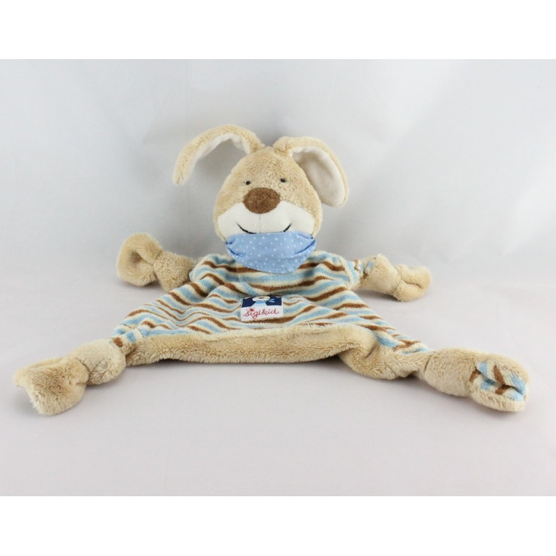Doudou plat lapin beige bleu rayé SIGIKID