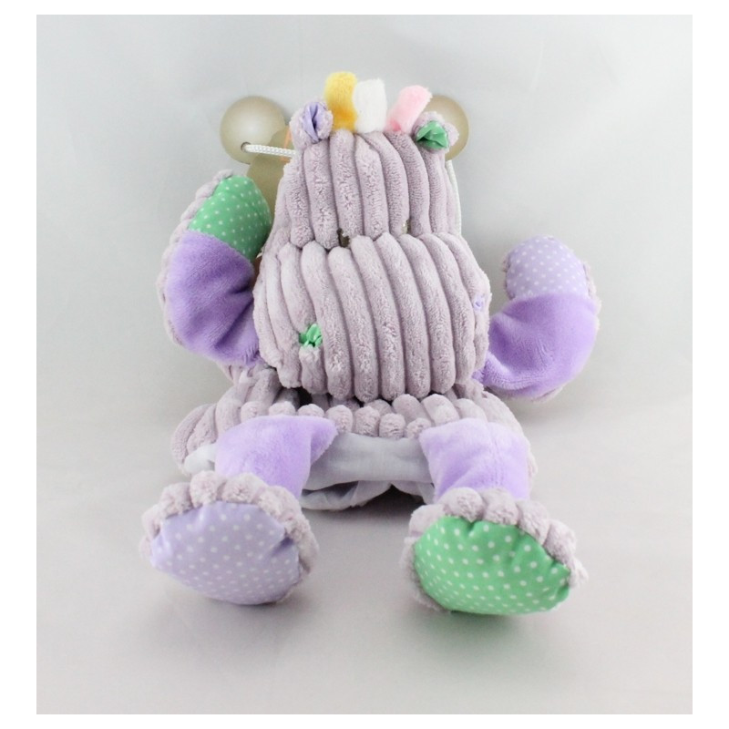 Doudou plat marionnette côtelées hippopotame mauve BABY NAT