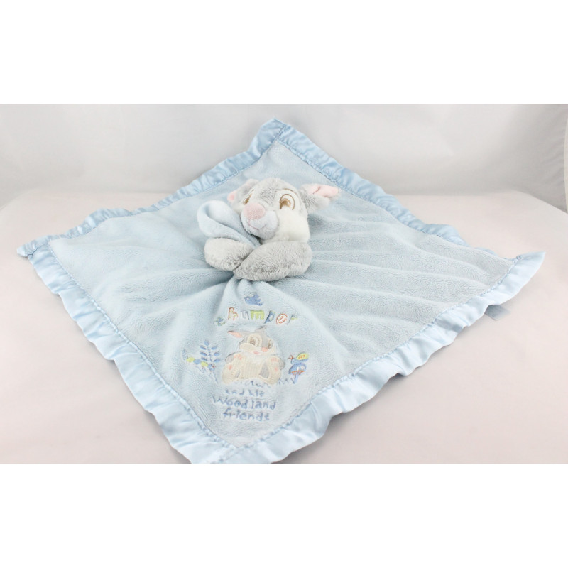 Doudou plat couverture bleu satin lapin Pan-pan Disney