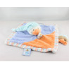 Doudou plat carré canard bleu orange NATTOU