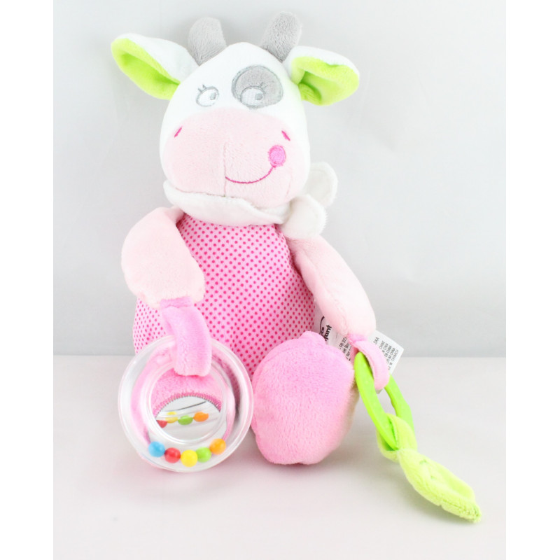 Doudou pour bébé hochet vache rose à broder de DMC