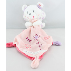 Doudou ours papillon blanc rose mauve mouchoir POMMETTE